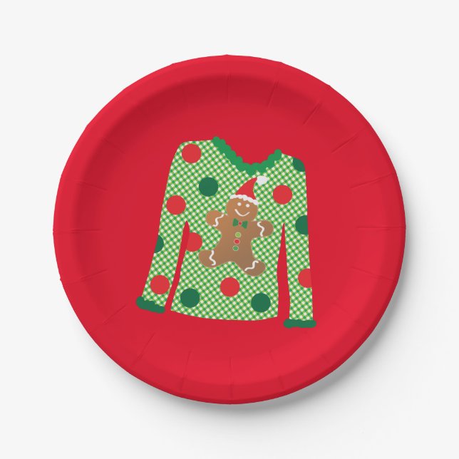 Ugly Sweater Christmas Party Plates (Red) (Front)