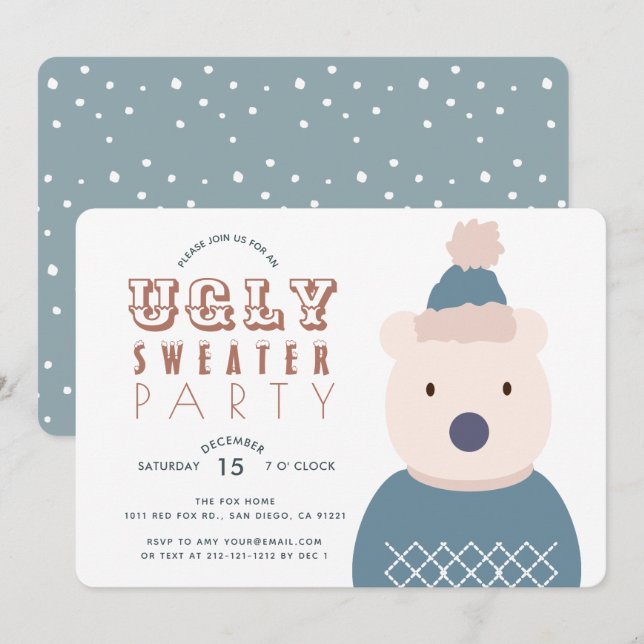 Ugly Sweater Christmas Party Polar Bear Invitation (Front/Back)