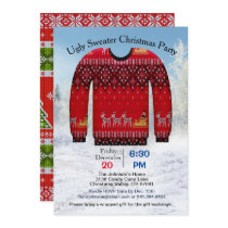 Ugly Sweater Christmas Party, Red with Deer Invitation