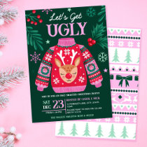 Ugly Sweater Christmas Party Reindeer and Holly Invitation