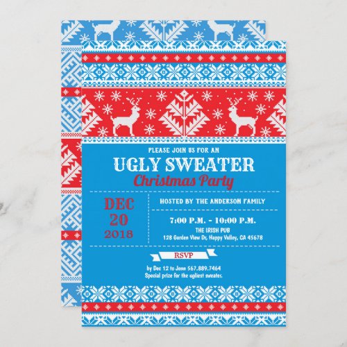 Ugly sweater Christmas party reindeer Xmas tree Invitation