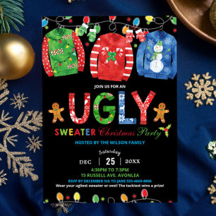Ugly Sweater Christmas Party Tacky Vest Chalkboard Invitation