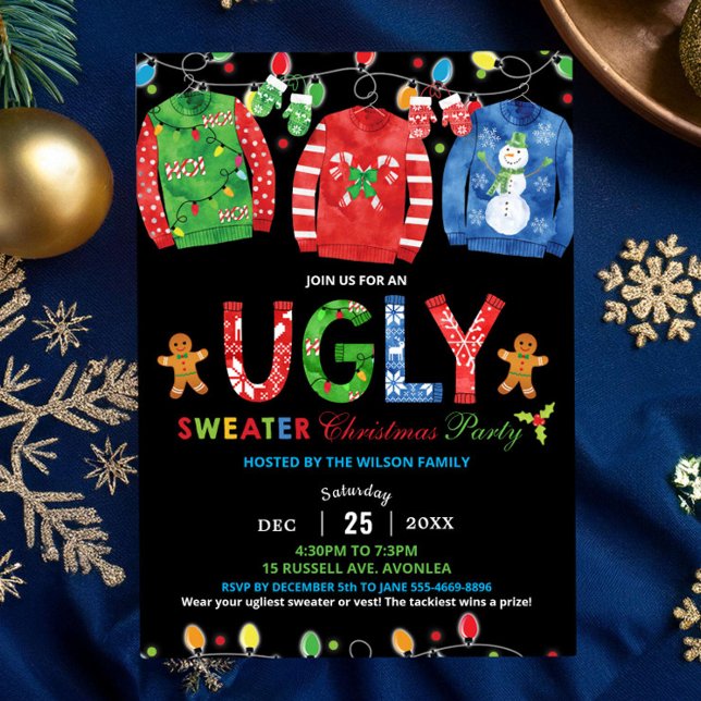 Ugly Sweater Christmas Party Tacky Vest Chalkboard Invitation (Creator Uploaded)