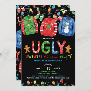 Ugly Sweater Christmas Party Tacky Vest Chalkboard Invitation
