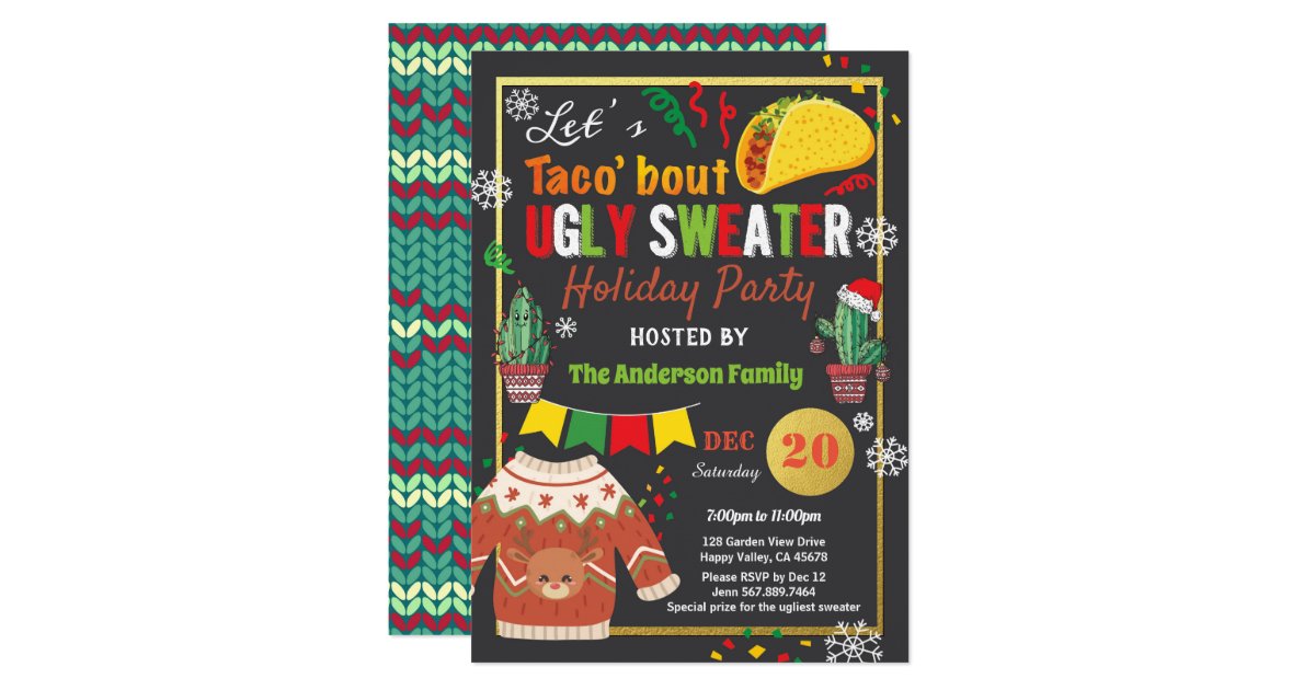 Ugly sweater Christmas party taco Invitation | Zazzle.com