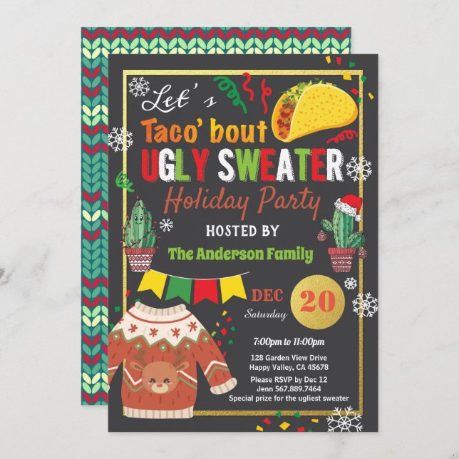 Ugly sweater Christmas party taco Invitation (Front/Back)
