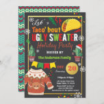 Ugly sweater Christmas party taco Invitation<br><div class="desc">[All text underneath "UGLY SWEATER" are editable] Get this stylish design now! Occasion: Christmas party, holiday party, housewarming party, baby shower, birthday party, retirement., etc. Theme: Christmas, ugly sweater, pajama party Style: modern, chic, cheerful, fun Colors: red, green, grey, festive colors Graphics: chalkboard background, taco, Christmas sweater, cactus, reindeer, Santa...</div>