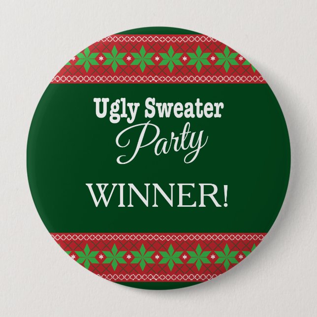 Ugly Sweater Christmas Party Winner Pinback Button (Front)
