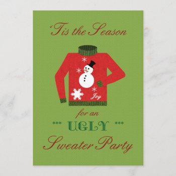 Ugly Sweater Christmas Party With Snowman Sweat Invitation by PamJArts at Zazzle