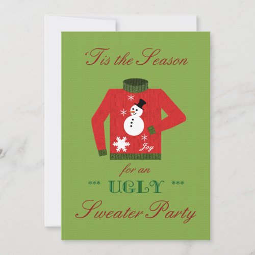 Ugly Sweater Christmas Party with Snowman Sweat Invitation