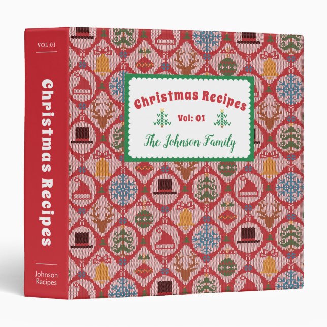 Ugly Sweater Christmas Recipe 3 Ring Binder (Front/Spine)