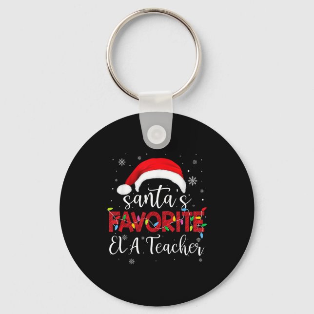 Ugly Sweater Christmas Santa's Favorite Ela Teache Keychain (Front)