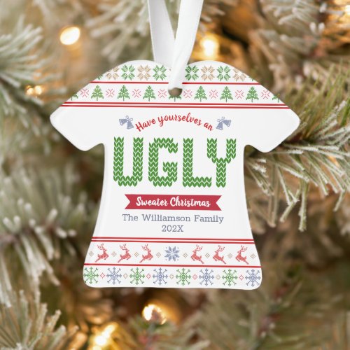 Ugly Sweater Christmas Tacky Nordic Red Green Knit Ornament