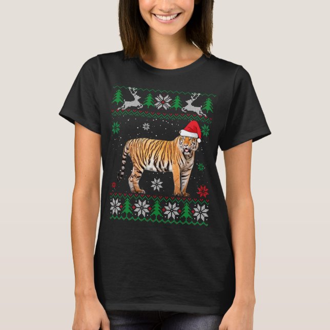 Ugly Sweater Christmas Tiger Lover Santa Hat Anima (Front)