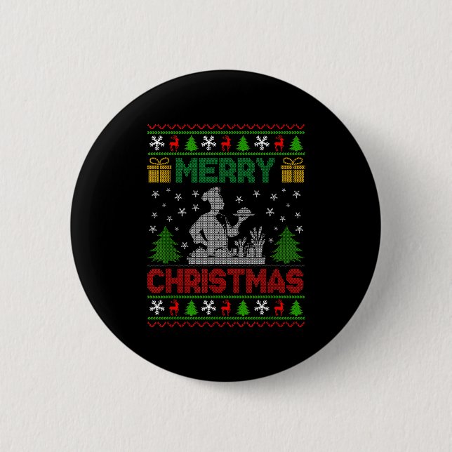 Ugly Sweater Christmas Tree Chef Cooking Job Pride Button (Front)