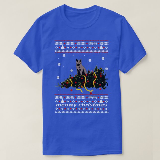 ugly sweater christmas tree knocked down by a cat  (Design Front)