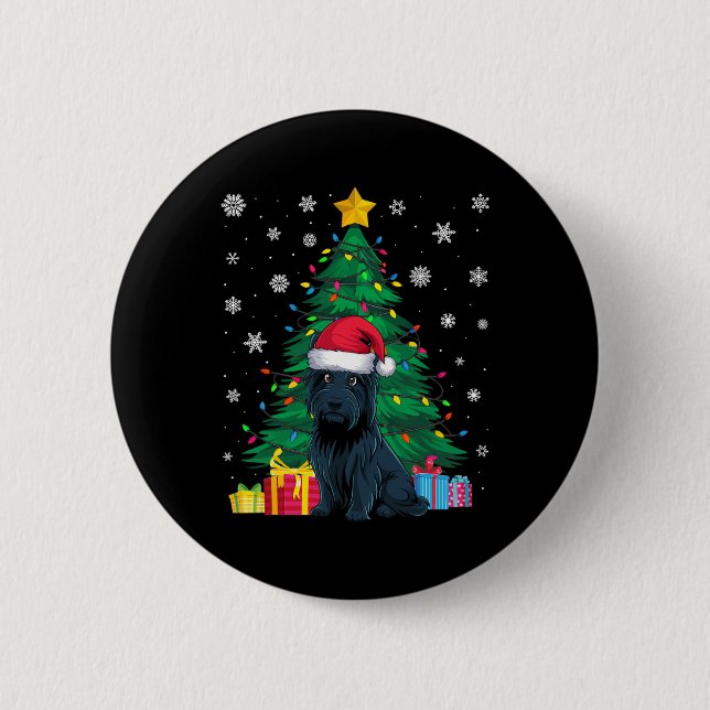 Ugly Sweater Christmas Tree Lights Scottie Dog San Button (Front)