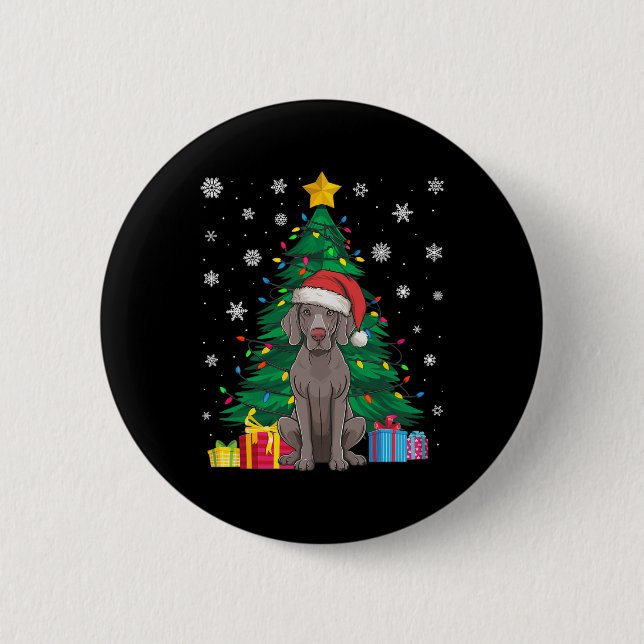 Ugly Sweater Christmas Tree Lights Weimaraner Dog  Button (Front)
