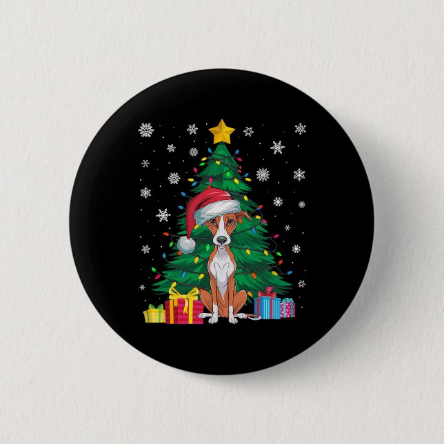 Ugly Sweater Christmas Tree Lights Whippet Dog San Button (Front)