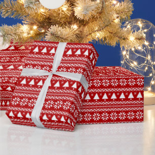 Ugly Sweater Christmas Trees & Snowflakes Wrapping Paper