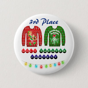 Ugly Sweater Contest 3rd Place Winner Award Button