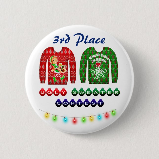 Ugly Sweater Contest 3rd Place Winner Award Button (Front)