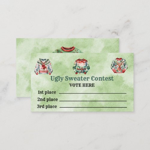 Ugly Sweater Contest Voting Cards