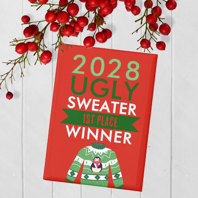 Ugly Sweater Contest Winner Award Prize Magnet (Ugly Christmas Sweater Holiday Competition Contest Prize Button for the Winner )