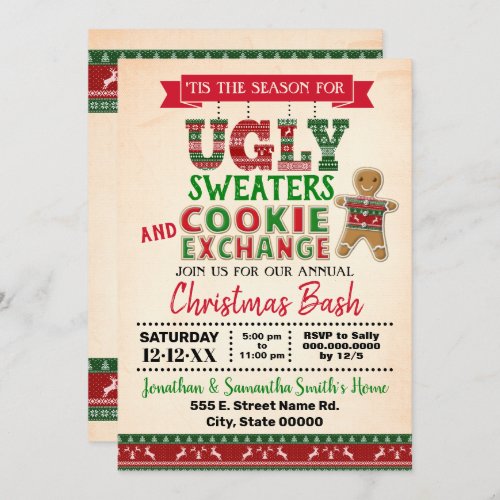 Ugly sweater  Cookie exchange Christmas bash Invitation