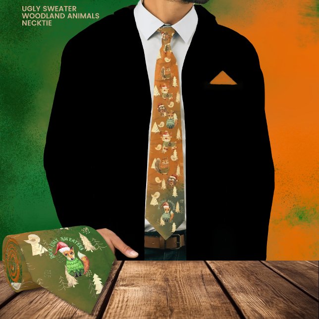 Ugly Sweater Cool Animals Orange Green Neck Tie (Ugly Sweater Cool Animals Orange Green Neck Tie)