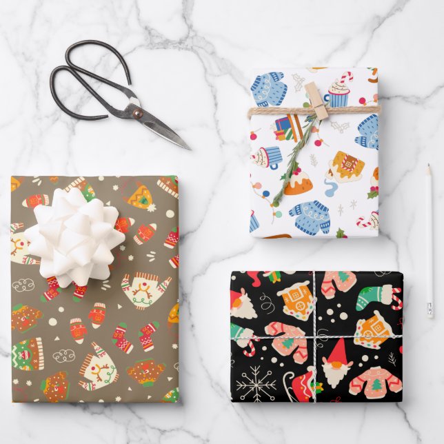 Ugly Sweater Cozy Christmas Set of 3 Wrapping Paper Sheets (Front)