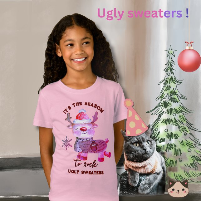 Ugly Sweater Cute Pink Deer T-Shirt (Ugly Sweater Cute Pink Deer T-Shirt)