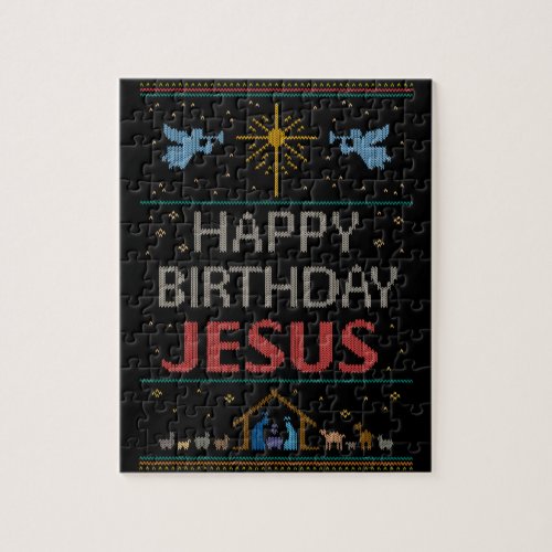 Ugly Sweater Design Happy Birthday Jesus Religious Jigsaw Puzzle