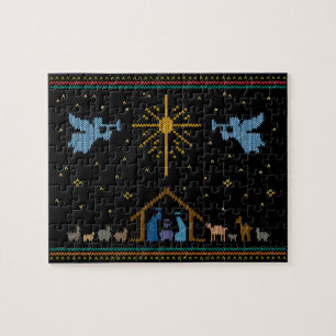 Ugly Sweater Design Nativity Christian Bethlehem Jigsaw Puzzle