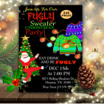 Ugly Sweater Eat Drink Be Fugly Christmas Party Invitation