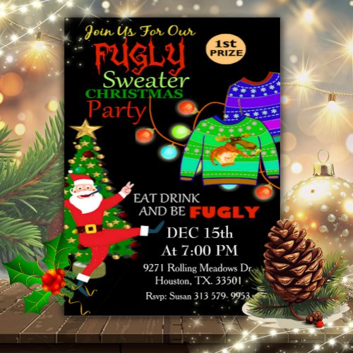 Ugly Sweater Eat Drink Be Fugly Christmas Party Invitation