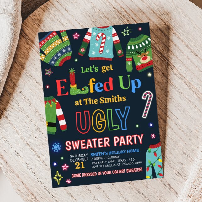 Ugly Sweater Elfed Up Christmas Party Invitation (Elfed Up Ugly Sweater Christmas Party Invitation)