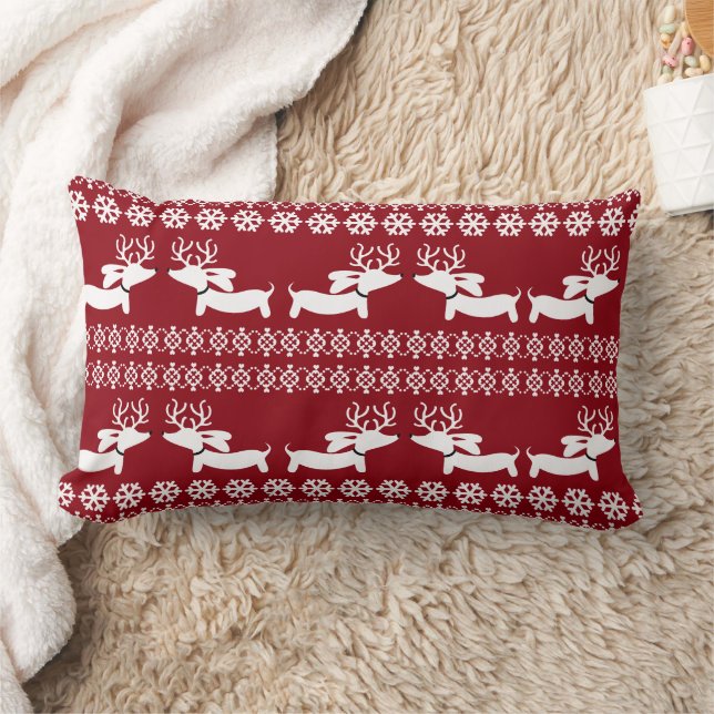 Ugly Sweater Fair Isle Reindeer Dachshund Pillow (Blanket)