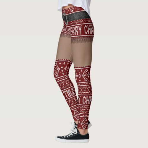 Ugly Sweater Festive Red Short Skirt  Dark Skin Leggings