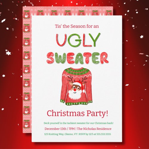 Ugly Sweater Funny Reindeer Christmas Party Invitation
