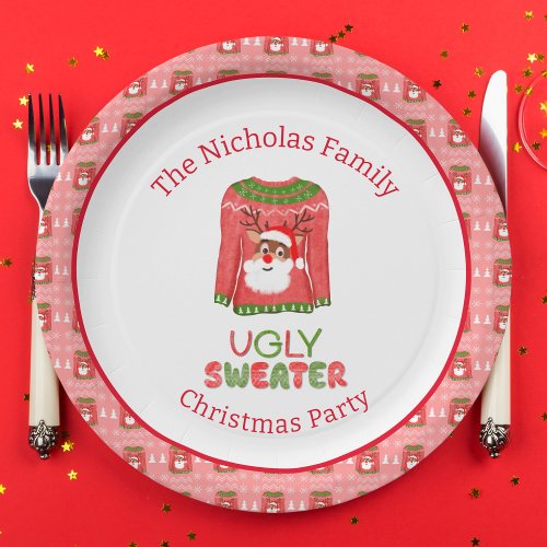 Ugly Sweater Funny Reindeer Christmas Party Paper Plates