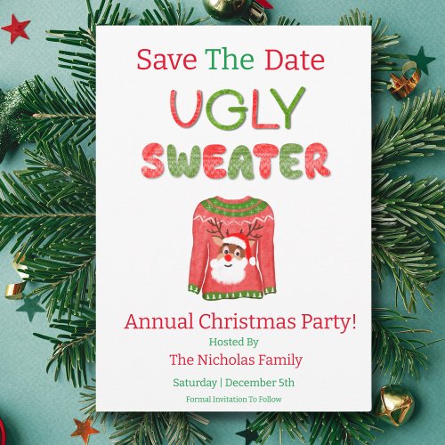 Ugly Sweater Funny Reindeer Christmas Party Save The Date