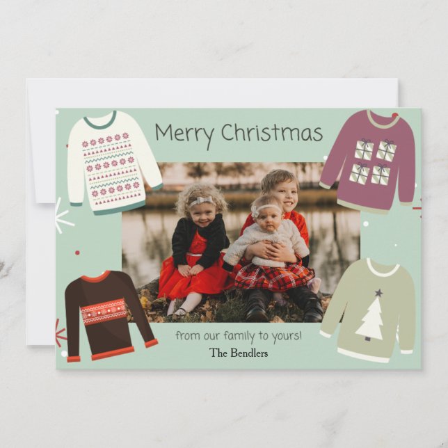 Ugly Sweater Graphic Photo Christmas Card (Front)