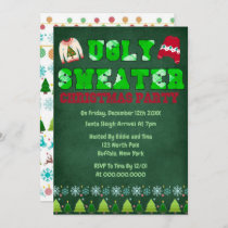 Ugly Sweater Green Chalkboard Christmas Party Invitation