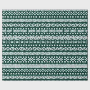 Ugly Sweater Green & White Faux Knitted Snowflakes Wrapping Paper
