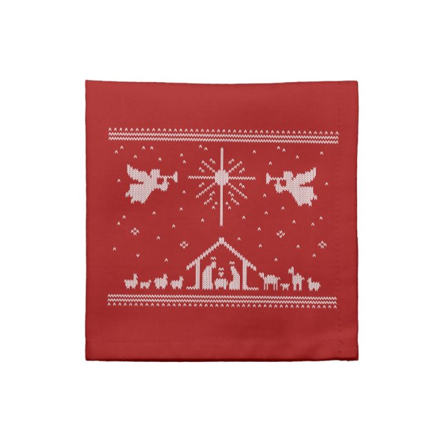 Ugly Sweater Happy Birthday Jesus Religious - Red Napkin (Quarter Fold)