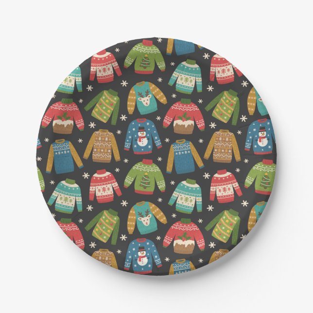 Ugly Sweater Holiday Pattern Paper Plates (Front)