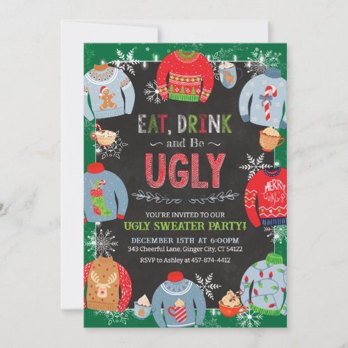 Ugly Sweater Invitation Eat Drink  Be Ugly Invitation