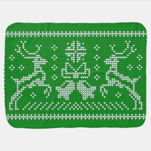 Ugly sweater jingle bells Christmas deers green Baby Blanket