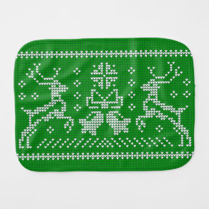 Ugly sweater jingle bells Christmas deers green Baby Burp Cloth